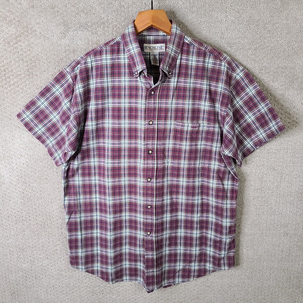 Vintage Benchline Shirt Mens Large Red Plaid Short Sleeve‎ Button Down Casual